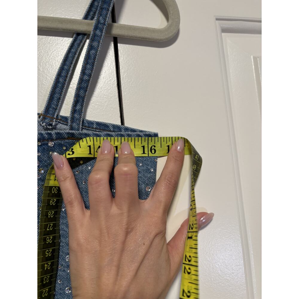 Zara Blue Denim Crystal Studded Crop Top S - Picture 4 of 8
